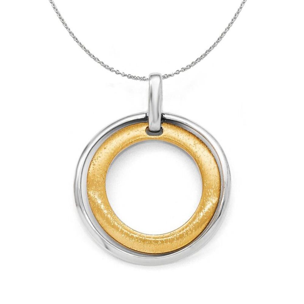 Silver & 24k Gold Tone Plated Bent Circle 30 x 37mm Necklace - 24 In